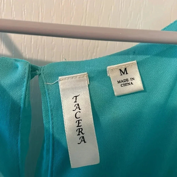 TACERA Women’s green midi dress with spaghetti straps,  medium dance prom flowy - Picture 2 of 4